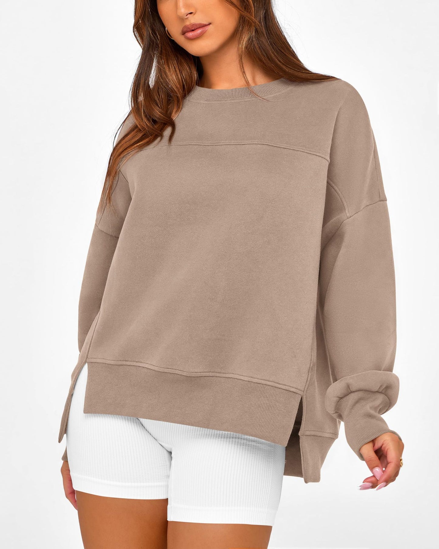 Colorblock Side Slit Sweatshirt Women Casual Pullover Top