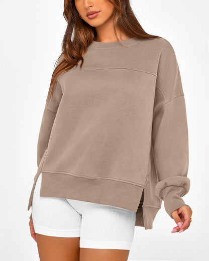 Colorblock Side Slit Sweatshirt Women Casual Pullover Top