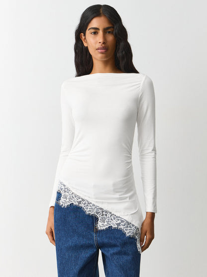 Lace Trim Long Sleeve Fitted Sexy Going Out Top