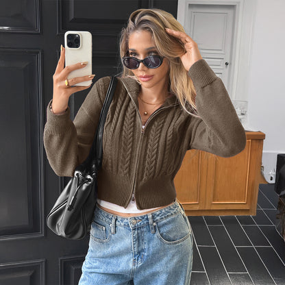 Women’s Y2K Zip Up Knit Sweater Jacket Long Sleeve Top