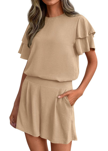 Women's Matching Set Short Sleeve Top & Shorts Casual Summer