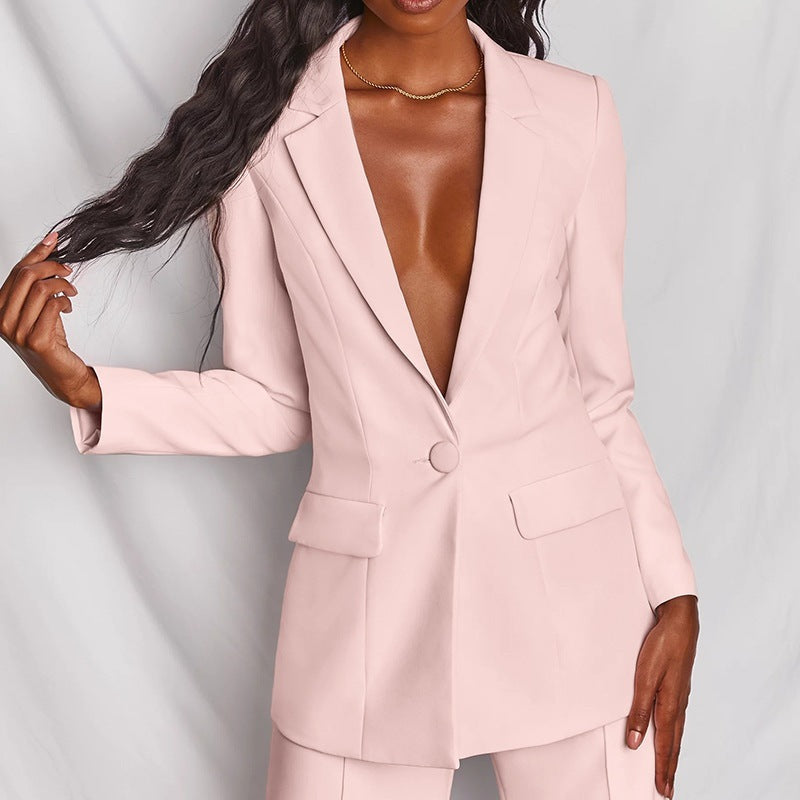 Women 2 Piece Blazer Set Wide Leg Pants Suit