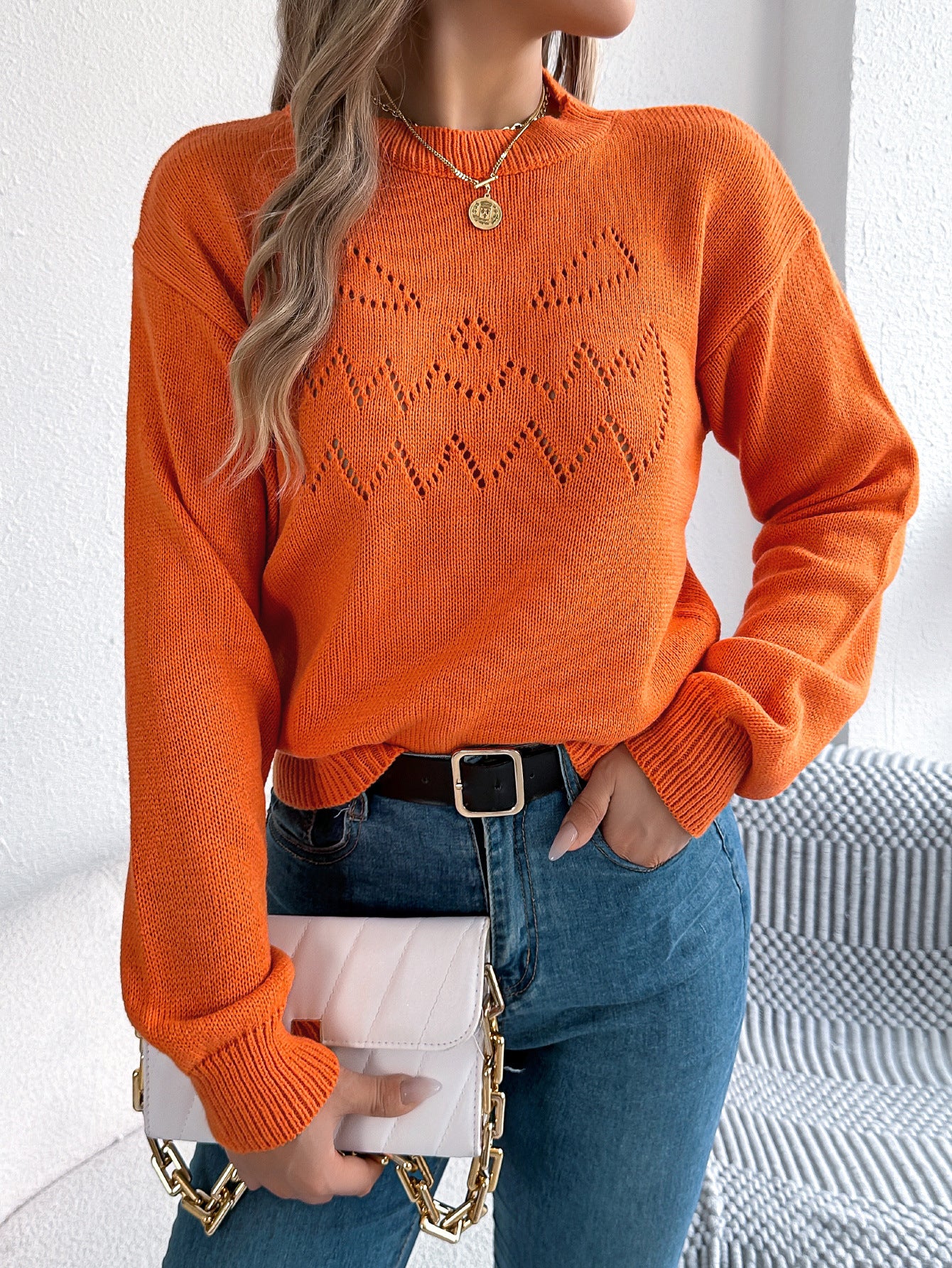 Hollowed Lantern Sleeve Pullover Sweater - Halloween Style