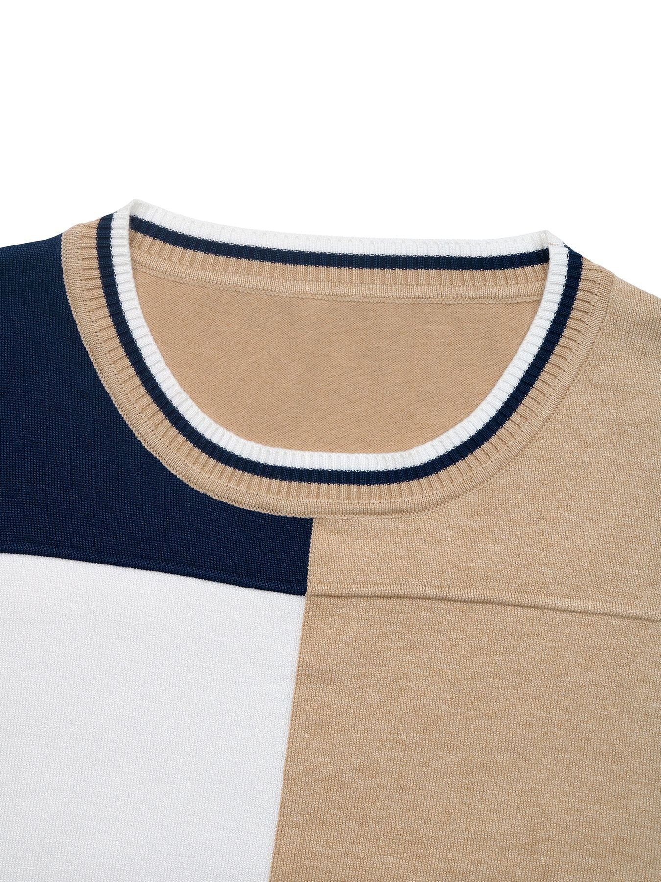 Color Block Patchwork Crew Neck Long Sleeve Knit Top