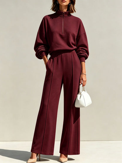 Women's Half Zip Sweatshirt Wide Leg Pants Matching Set