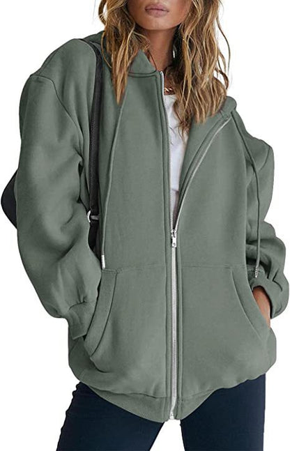 Women's Oversized Fleece Zip Up Hoodie Jacket