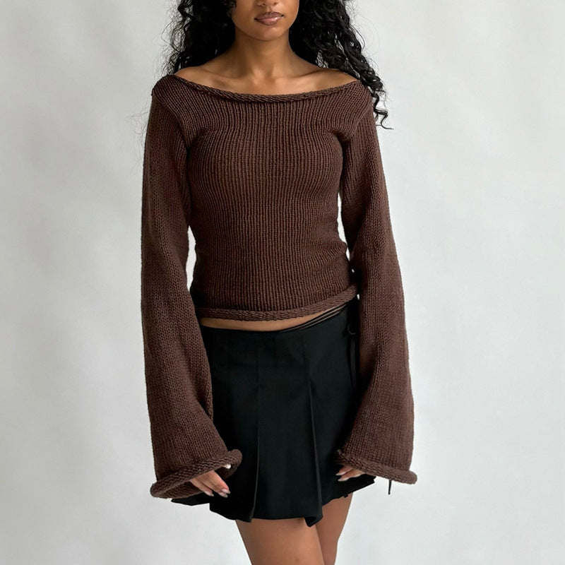 Women's Off Shoulder Ribbed Knit Top Long Sleeve Fitted