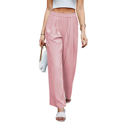 Elegant High-Waisted Pleated Wide-Leg Pants – Flowy Loose Trousers for Women