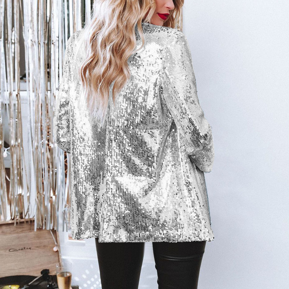 Women's Sequin Blazer Sparkle Long Sleeve Open Front