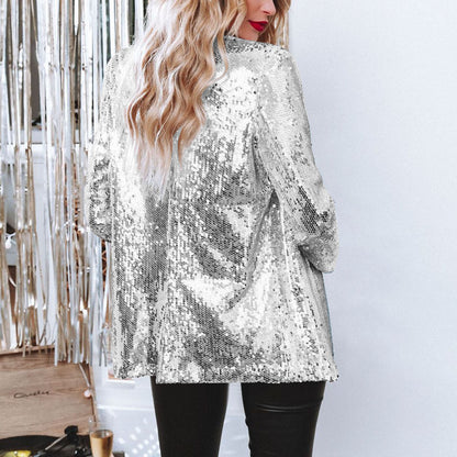 Women Sequin Blazer Long Sleeve Sparkle Party Jacket