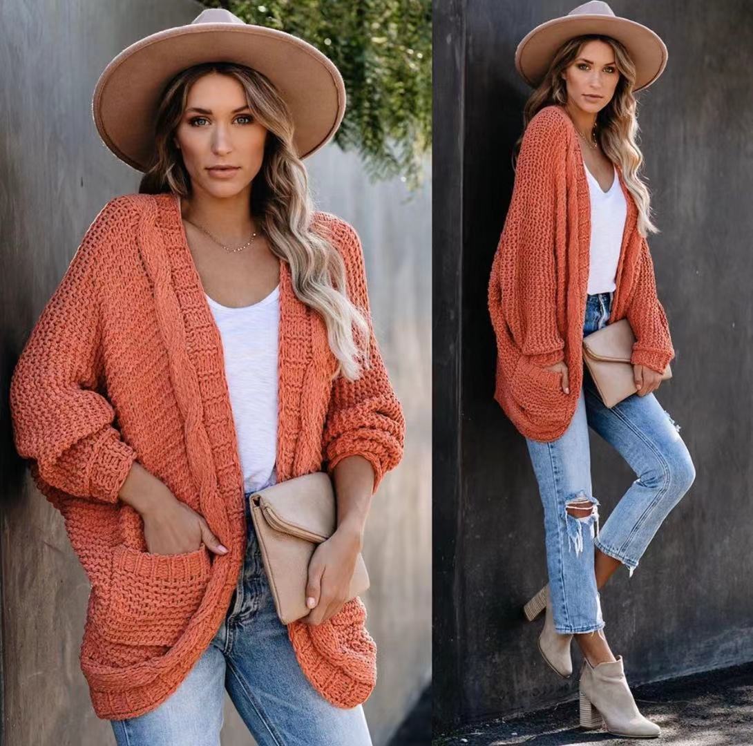 Women's Oversized Chunky Knit Open Front Cardigan Pockets