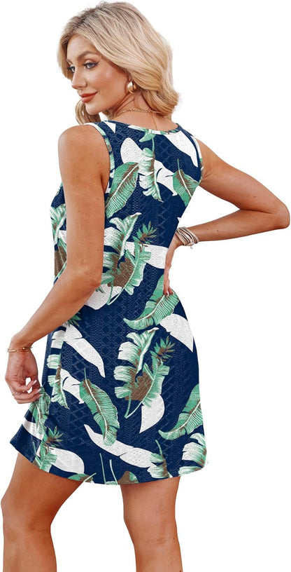 Summer Hollow Out Vacation Tank Dress with Knot Detail