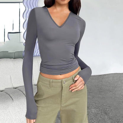 Women's V-Neck Long Sleeve Slim Fit Basic Top