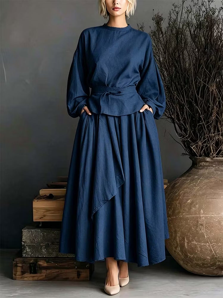 French Linen Cinched Waist Top & Maxi Skirt Set