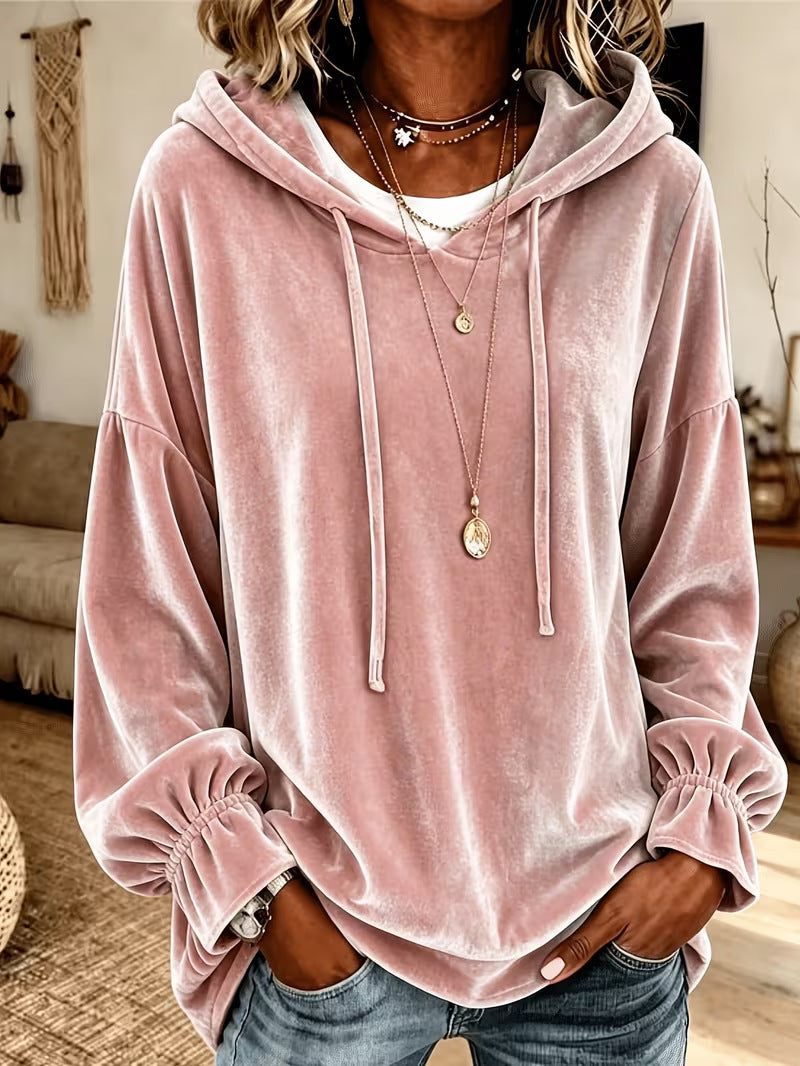Women's Oversized Velvet Drawstring Hoodie Pullover