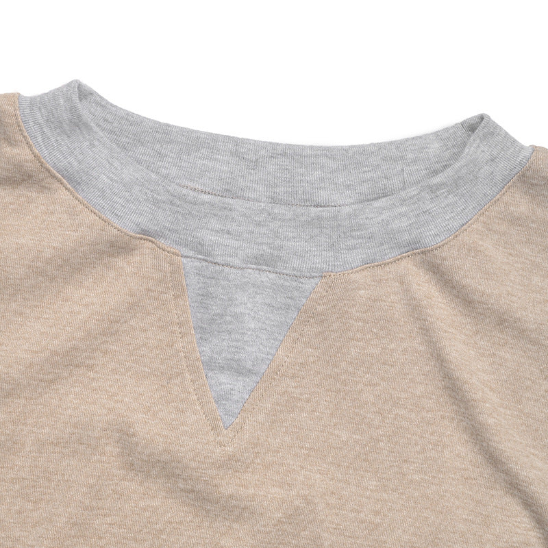 Customizable  Beige and Grey Color Block Crewneck Pullover Sweater