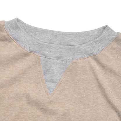 Customizable  Beige and Grey Color Block Crewneck Pullover Sweater