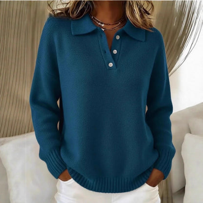 Oversized Polo Knit Sweater with Button Front Collar
