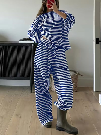 Women's Striped Lounge Set Two Piece Wide Leg Pants