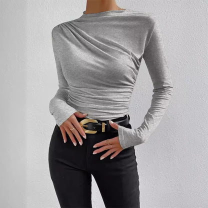 Ruched Mock Neck Fitted Long Sleeve Layering Top