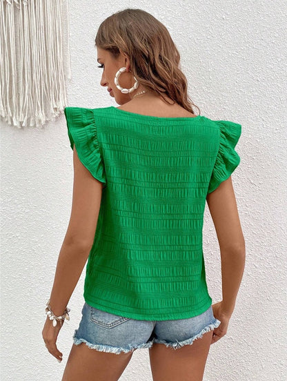 Women’s Square Neck Ruffle Sleeve Smocked Summer Top