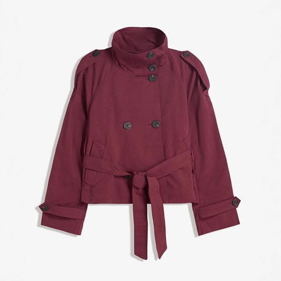 Women's Belted Double Breasted Cropped Trench Coat