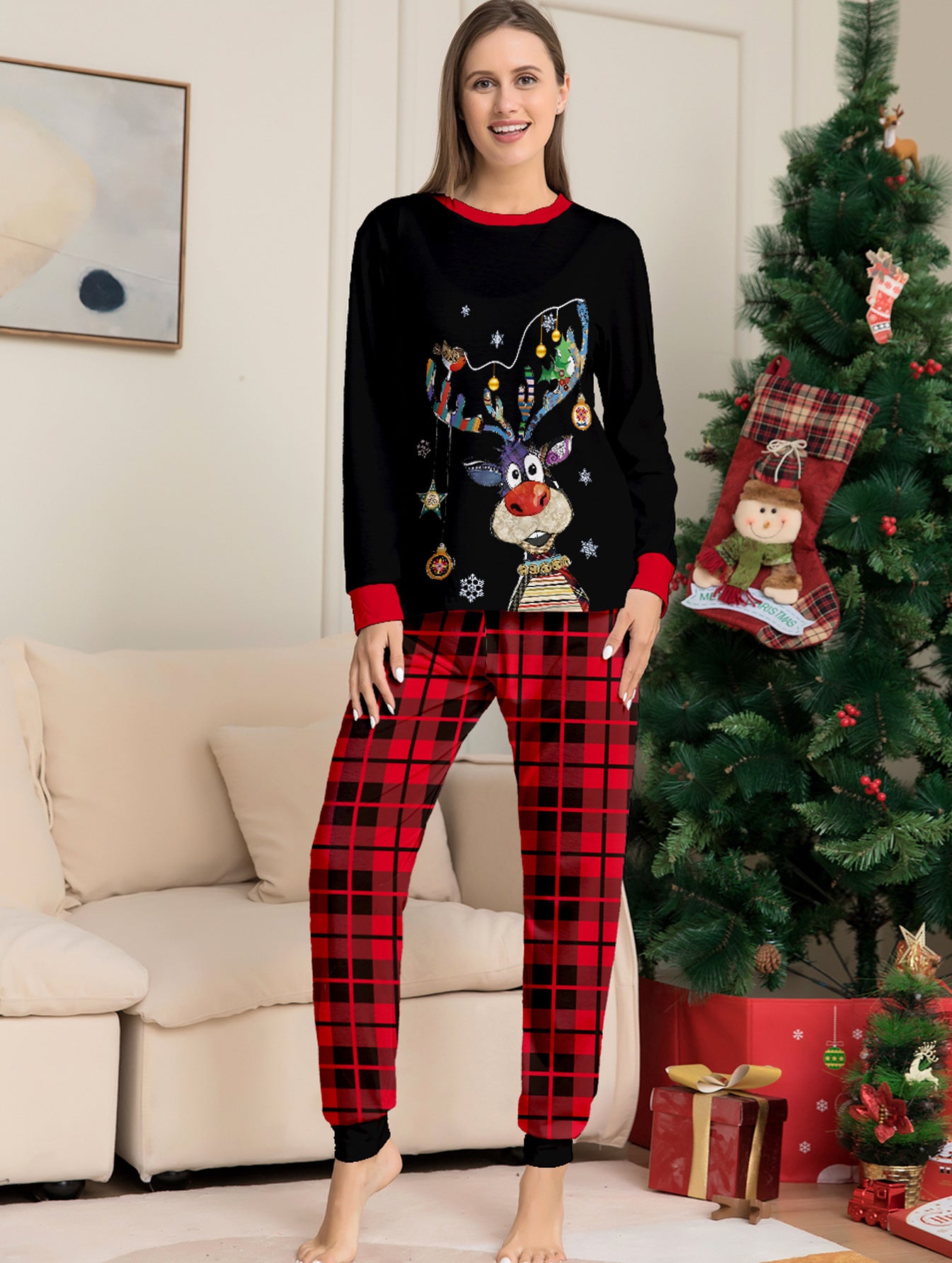 Plaid Deer Christmas Parent-child Outfit Printed Christmas Pajama Set