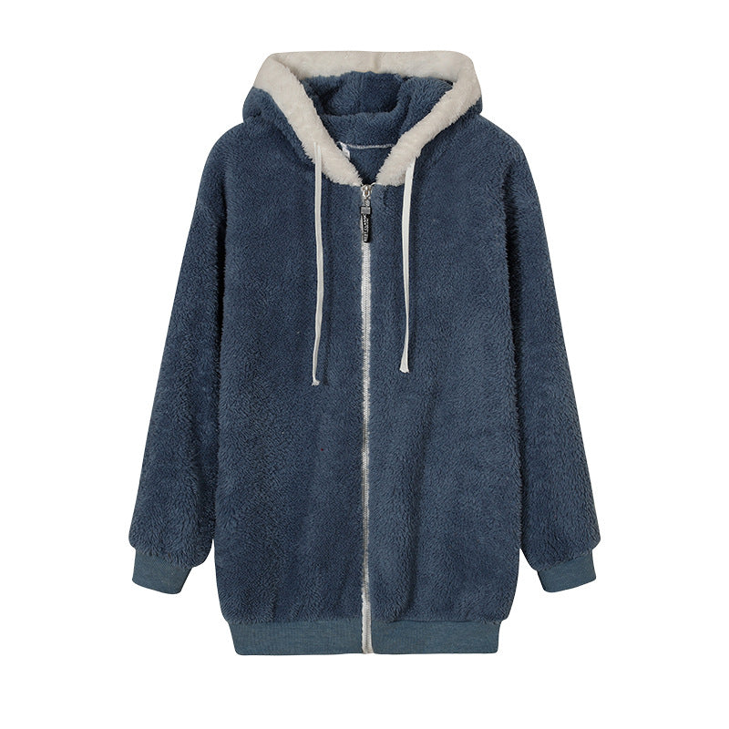 Women's Oversized Sherpa Fleece Zip Up Hooded Jacket