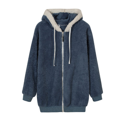 Women's Oversized Sherpa Fleece Zip Up Hooded Jacket