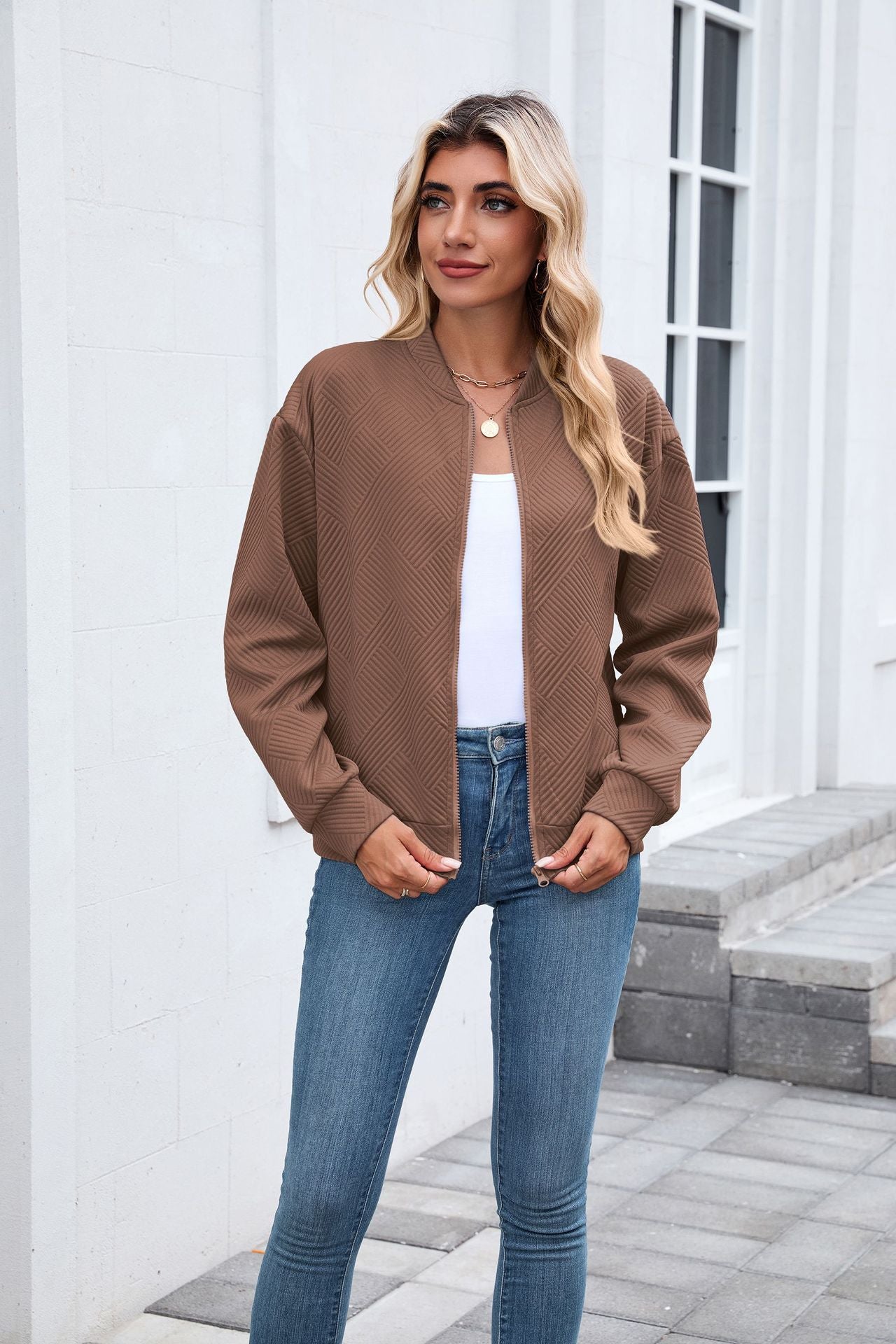 Women's Casual Zip Up Sweatshirt Jacket Long Sleeve Quilted