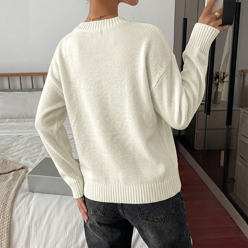 Bow Graphic Knit Sweater Oversized Crewneck Pullover
