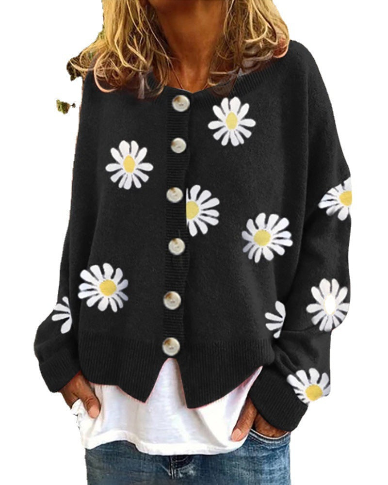 Women's Daisy Embroidered Chunky Knit Cardigan