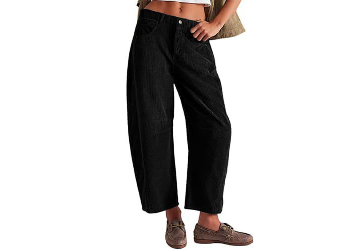 Women's Corduroy Straight Leg Pants Mid Rise Stretch