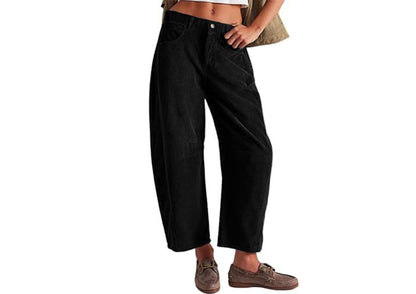 Women's Corduroy Straight Leg Pants Mid Rise Stretch