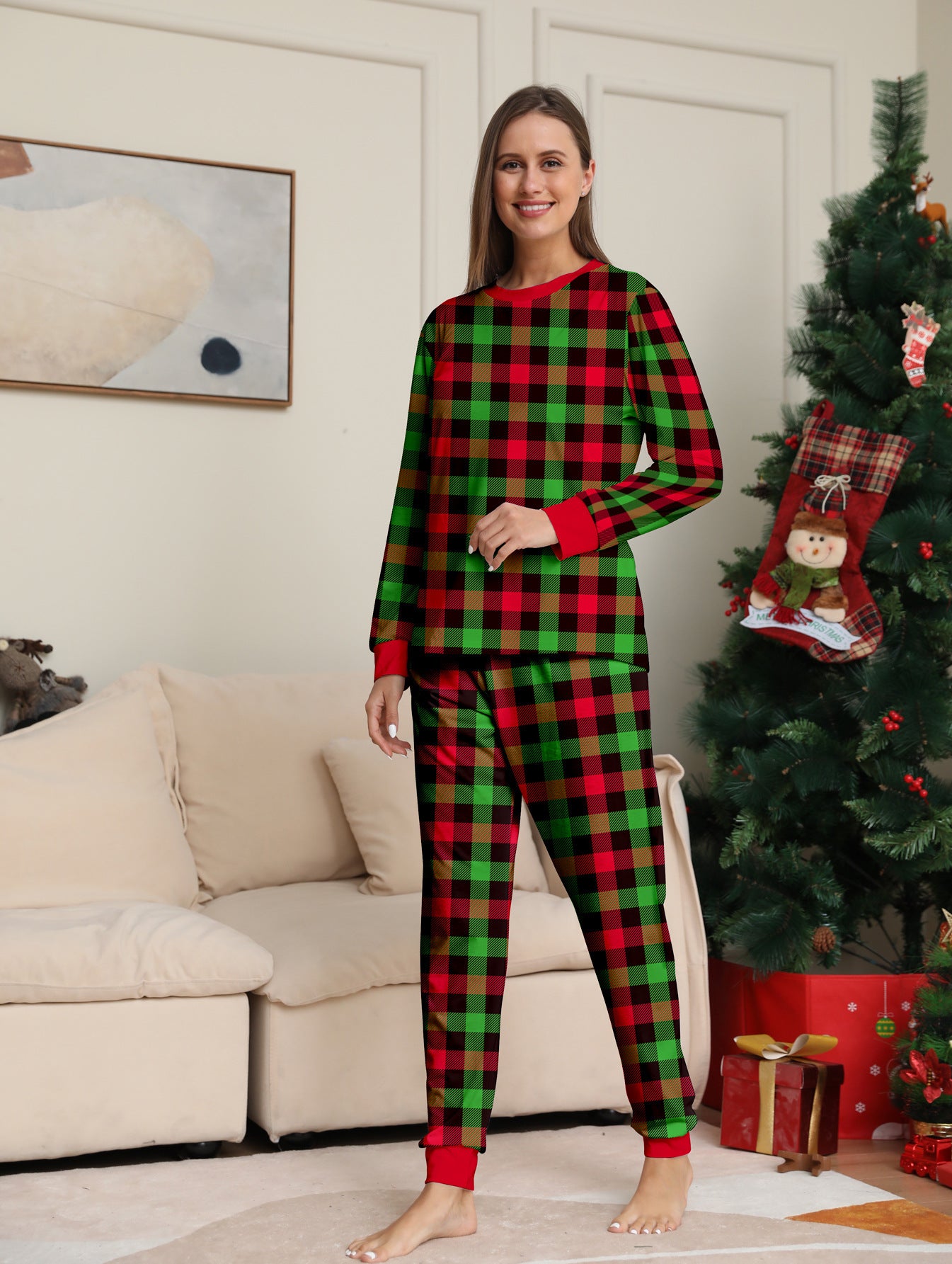 Plaid Parent-child Print Loungewear Christmas Pajama Set