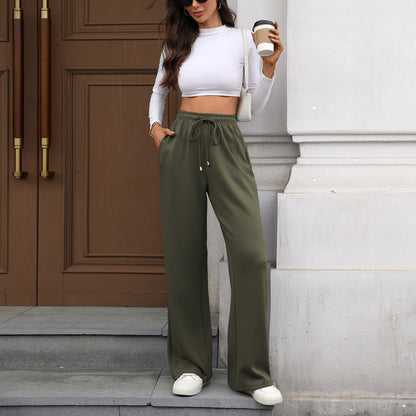 Womens Wide Leg Pants Elastic Waist Drawstring Pockets