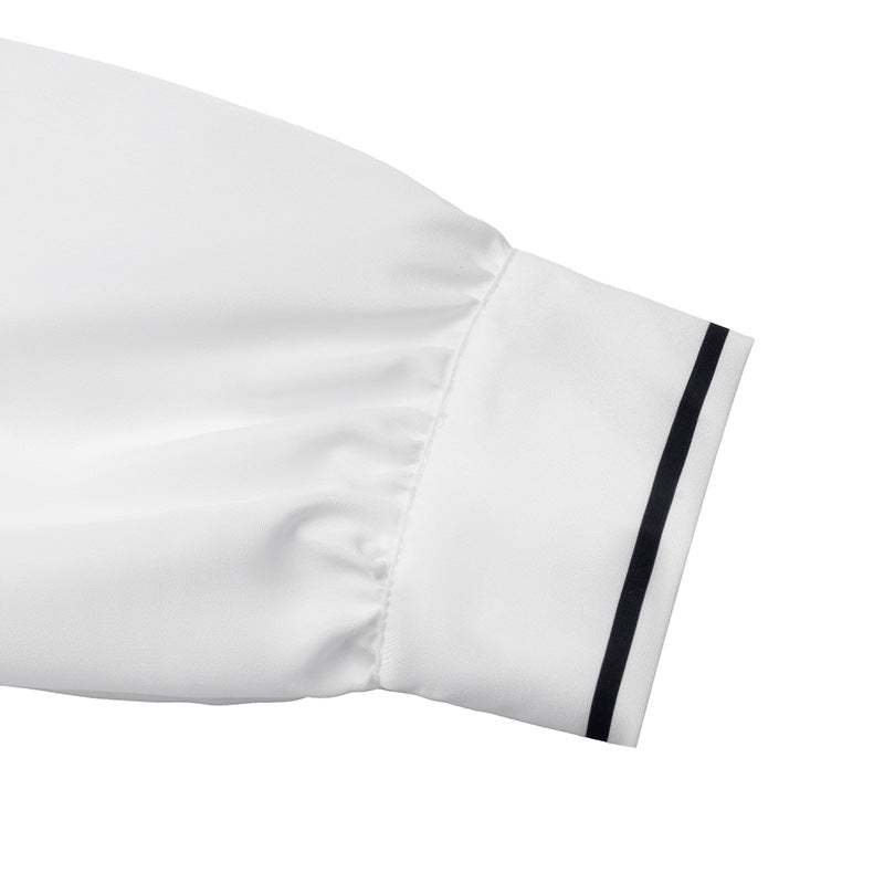 Contrast Trim Tie Neck Peplum Button Down Blouse