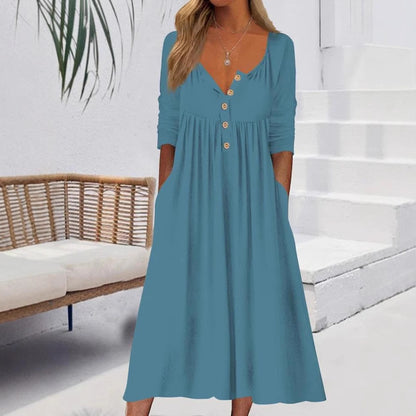 Women's Casual Long Sleeve Button Down Maxi Dress Pockets
