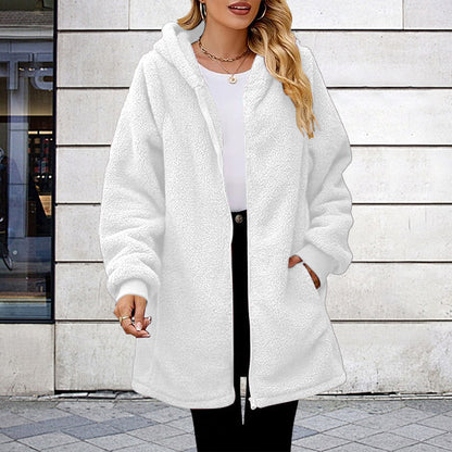 Women's Oversized Sherpa Fleece Zip Up Hooded Jacket