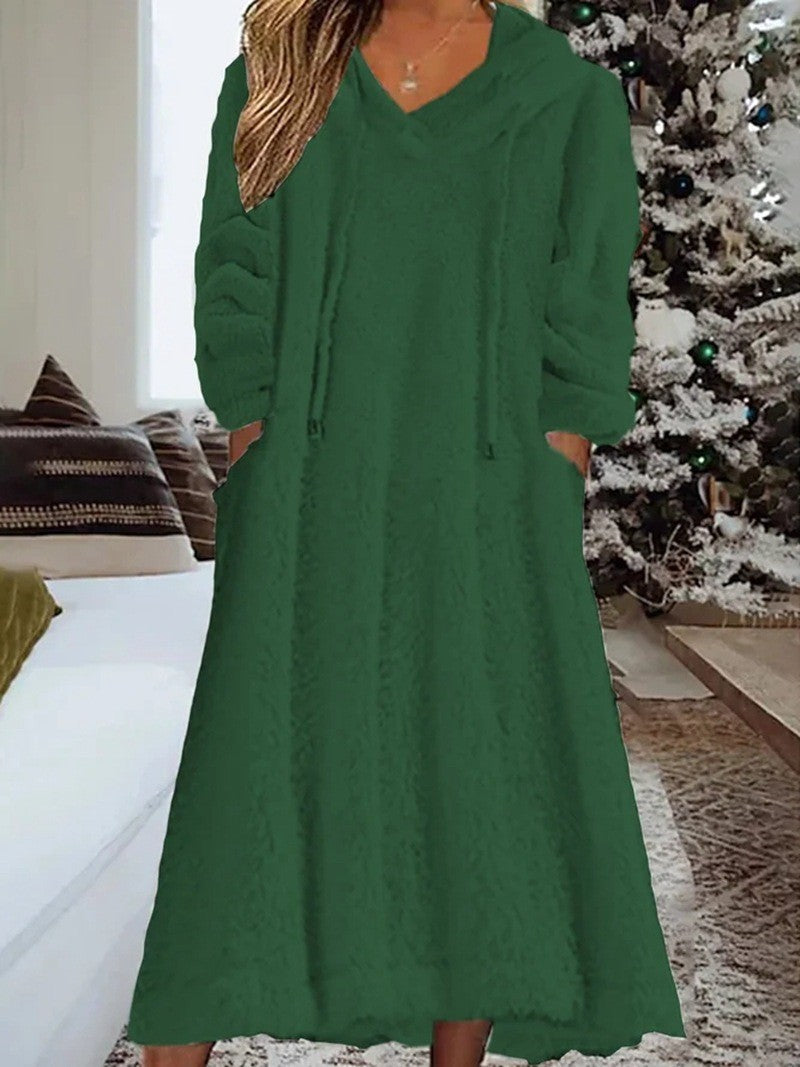Women Oversized Fleece Hoodie Maxi Dress Loungewear Pockets
