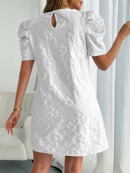 Puff Sleeve Jacquard Textured Mini Dress