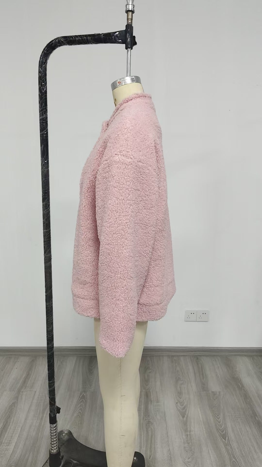 Women's Pink Cropped Sherpa Fleece Jacket Winter Coat