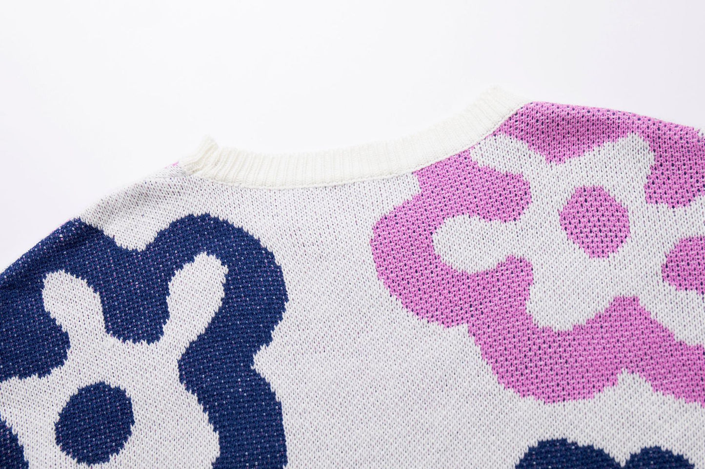 Oversized Floral Color Block Crewneck Sweater