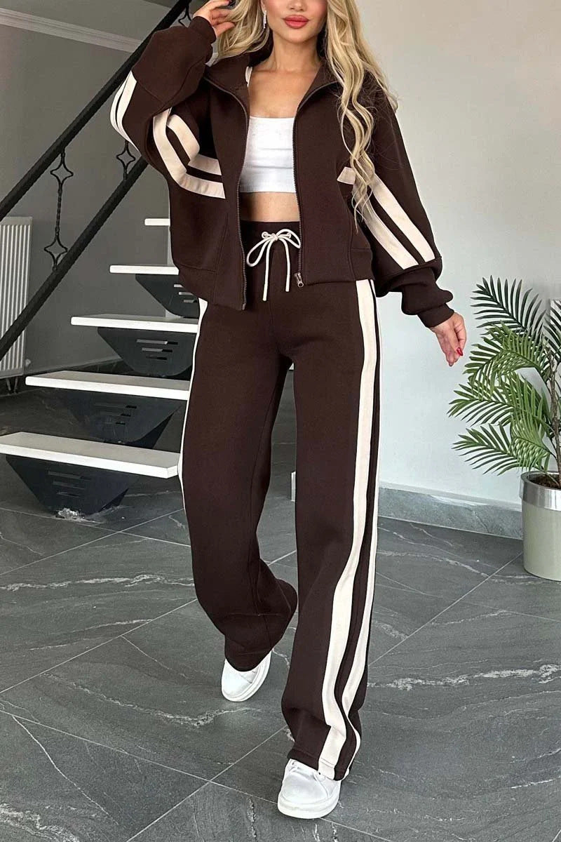 Y2K Striped Zip Up Track Jacket & Pants Set
