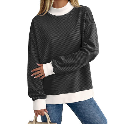 Striped Contrast Trim Relaxed Fit Long Sleeve Knit Top