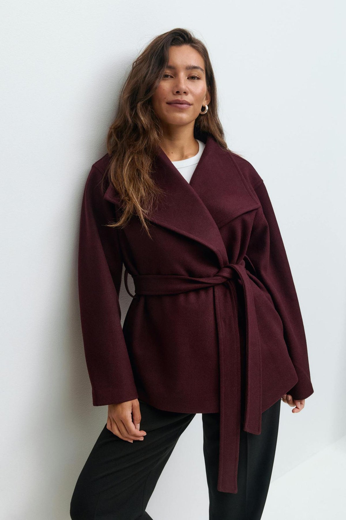 Women's Wool Blend Wrap Coat Belted Thick Midi