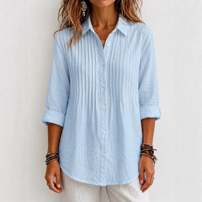 Women's Pintuck Collared Long Sleeve Button Down Shirt