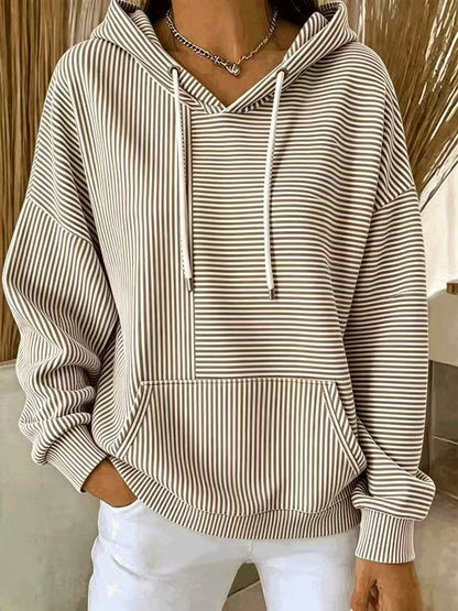 Women's Oversized Striped Patchwork Hoodie Pullover