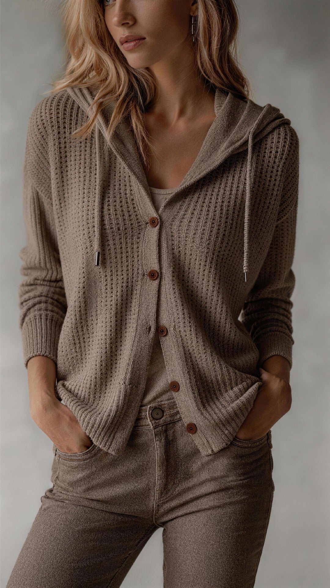 Women's Oversized Hooded Knit Cardigan Button Front