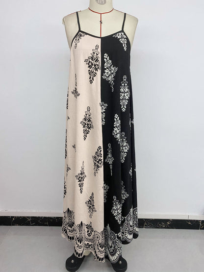 Boho Paisley Maxi Dress Square Neck Spaghetti Strap
